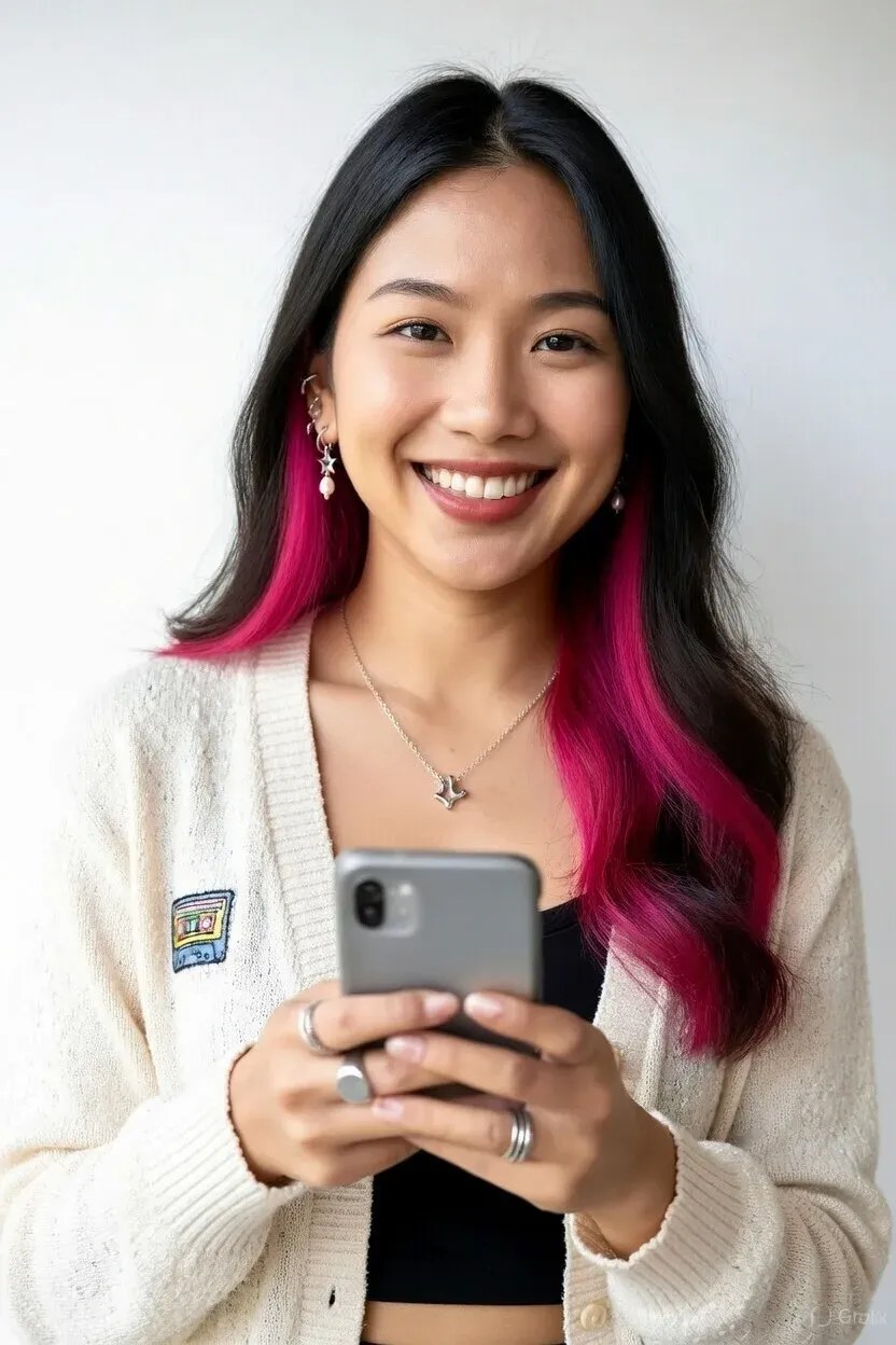 Mujer joven comparando préstamos en línea en México desde su teléfono móvil